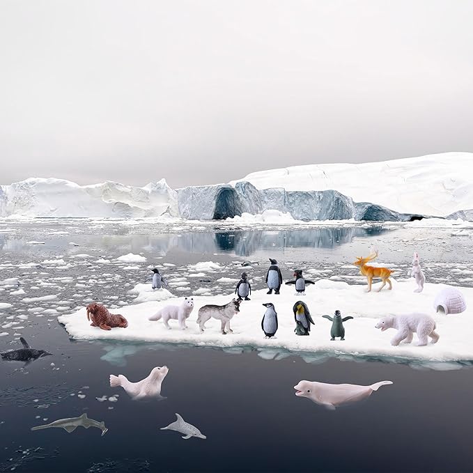 Small Polar Animals Figurines, 26pcs Realistic Penguin Polar Bear Seal Winter Animals for Early Educational Birthday Cupcake Topper Gift for Kids