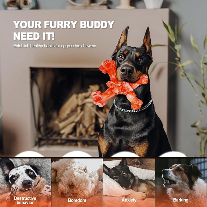 WinTour Indestructible Dog Toys for Large Dogs Aggressive Chewers, Tough Dog Toys for Aggressive Chewers Large Breed, Durable, Heavy Duty Chew Bone, Bacon Flavor