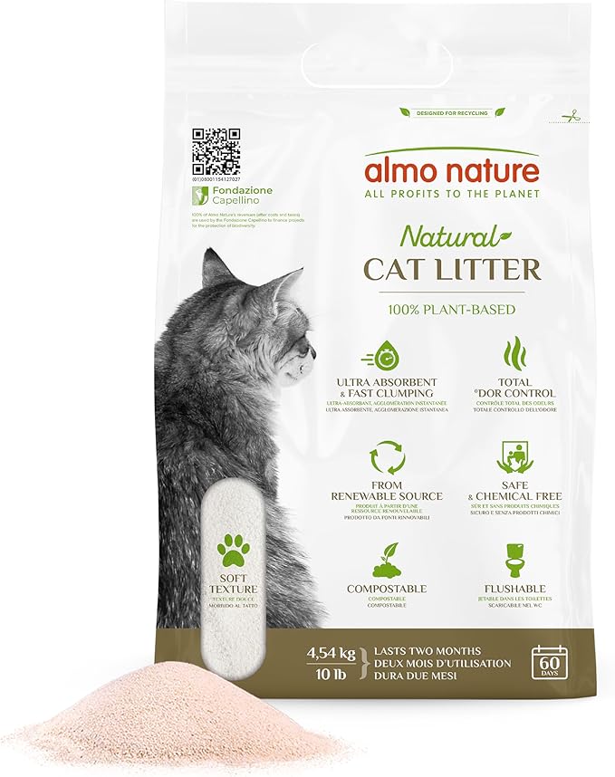 Almo Nature Soft Texture Cat Litter 10 lbs - Plant-Based, Clumping, Biodegradable, Non-Toxic, Compostable, Eco-Friendly, Odor Control, Low Dust, Safe for Cats & Kittens