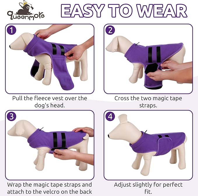 Queenmore XXL Dog Sweater, Soft Fleece Vest Pullover Dog Jacket with Leash Hole, Warm Winter Dog Clothes Cold Weather Doggy Dachshund Sweaters for Large Dogs Cats Boy or Girl (Lavender, XXL)