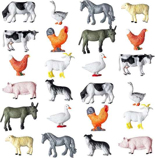 Blulu 24 Pcs Mini Figures Toys Realistic Farm Animal Figures Plastic Learning Educational Playset Animal Themed Party Supplies Cake Topper Educational Toy for Garden Home Decor Birthday Favors