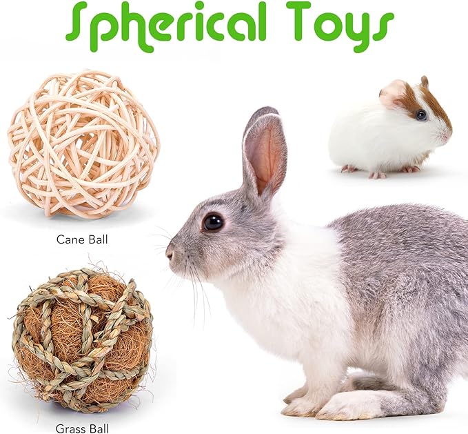 VESPRO Bunny Teys for Rabbits Hamster/Guinea Pig Toys Natural Timothy Hay Sticks chew Treats and Balls for Rabbit, Bunny, chinehila, Guirea Pig, Hamster, Bunny Teeth Care