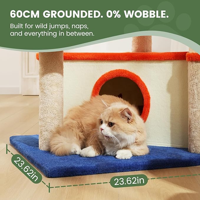 74IN Cat Tree Tower for Indoor Cats, Multi-Level Cat Condo with 3 Houses, Sisal Scratching Posts, Plush Perches, Jump Platforms and Hanging Ball Toy, Cat Furniture for Multi-Cat Family