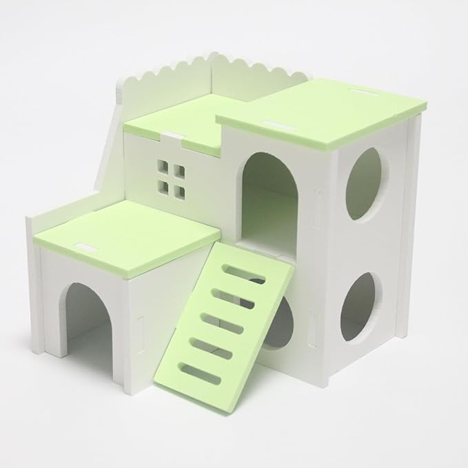 Green Large 6.3-inch Cozy Wooden Adventure Cottage - Hideout with Climbing Ladder for Hamsters & Gerbils (for Small Pets) Rodents