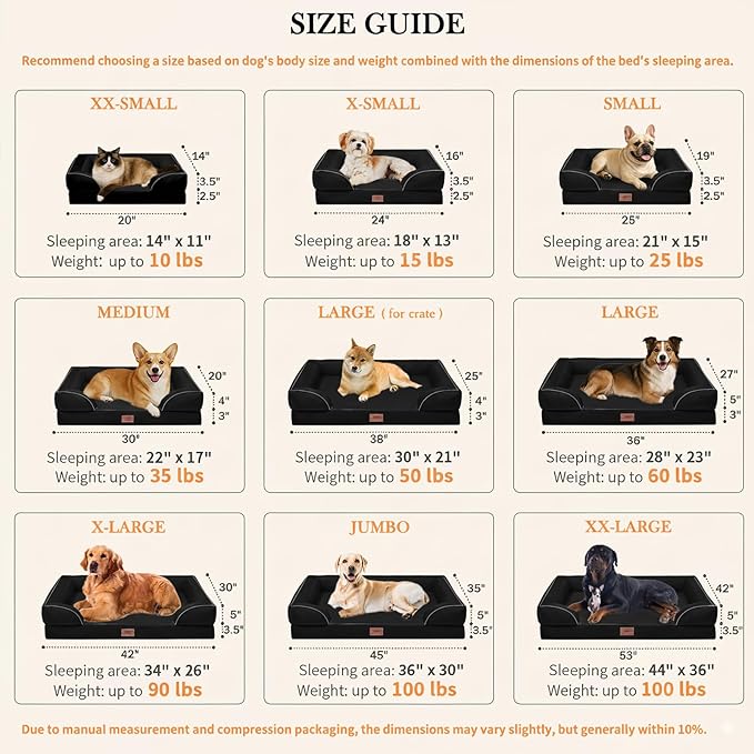 Comfort Expression Small Dog Beds Waterproof Orthopedic Foam Sofa Beds for Small Dogs Comfy Pet Bed with Washable Removable Cover & Non-Slip Bottom(XX-Small,Black)