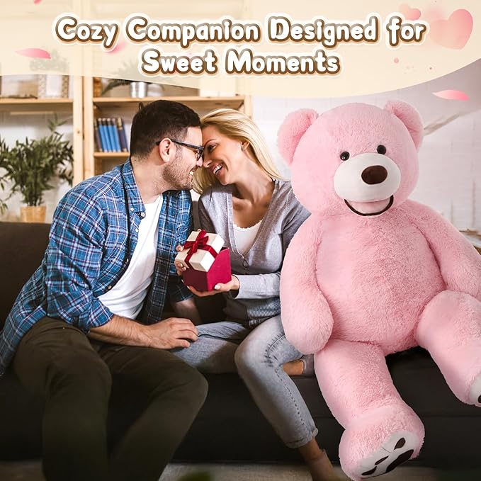 MorisMos Smile Giant Teddy Bear, 51inch Large Stuffed Bears with Big Footprints, Big Stuffed Animals Cuddly Plush Gifts for Girlfriends, Boyfriend, Pink