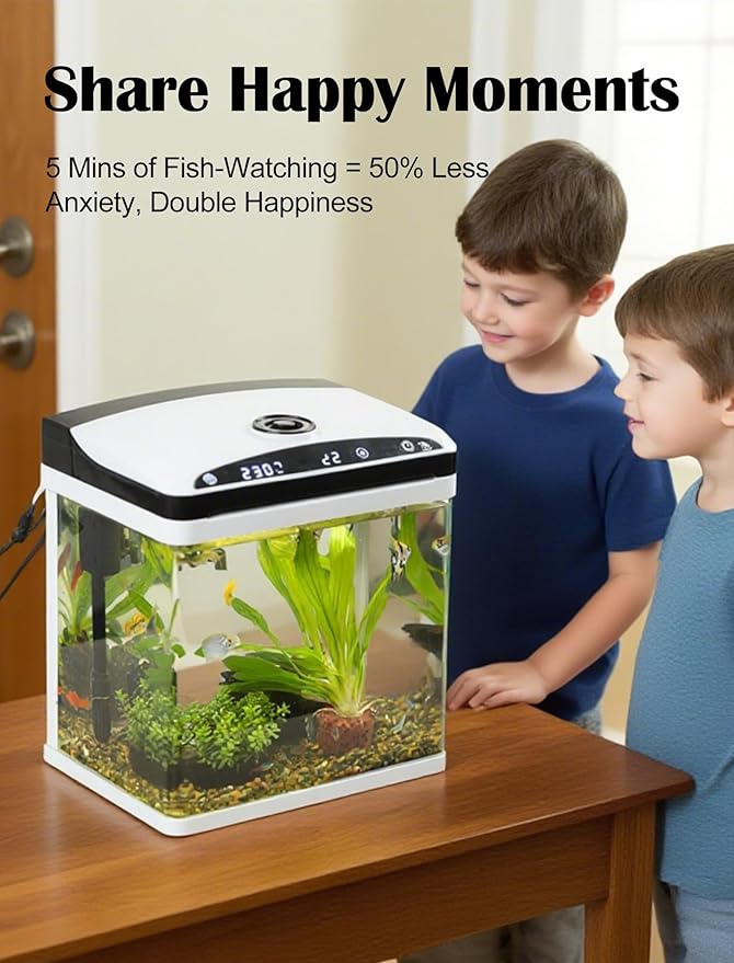 3 Gallon Fish Tank, Small Smart Aquarium with Filter, LED Light, Temperature Display for Betta, Shrimp, Goldfish, Guppies Small Fish with Fish Net