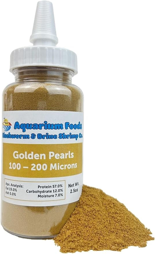 Aquatic Foods Inc. Golden Pearls 100-200 Microns for Tropical Fish Fry and Babies, for Corals, Anemones, Reef Tanks…2.5oz Squeeze Bottle