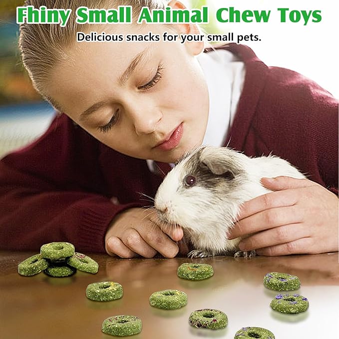 Fhiny Rabbit Chew Toys, 12 PCS Natural Timothy Hay & Flowers Biscuit Guinea Pig Chew Snacks for Teeth Handmade Small Animal Molar Treats for Bunny Guinea Pig Chinchilla Hamster Gerbil Dental Care