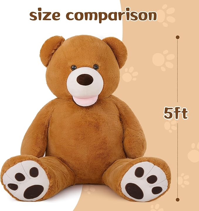 MorisMos Giant Teddy Bear Plush 5ft, Life Size Huge Brown Teddy Bears for Boyfriend, 5 Foot Large Big Stuffed Animal Gifts for Lover on Valentines, Anniversary, Birthday