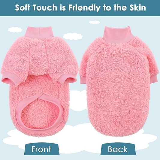 SUNFURA Sphynx Cat Sweater, Hairless Cats Turtleneck Pullover Kitten Sweaters for Cats Only, Warm and Soft Cat Pajamas Shirt with Sleeves Pet Winter Clothes Fleece Jumpsuit for Puppy, Pink L