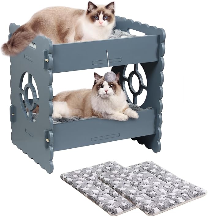 Cat Bunk Beds for 2 Indoor Cats,Double Raised Cat Bed,Elevated Cat Bed Furniture,Modern Cat Condo with Matress,Protect Cat's Hip Joint for All Seasons,Easy to Assemble(19.7“x15 x19.2,Grey)