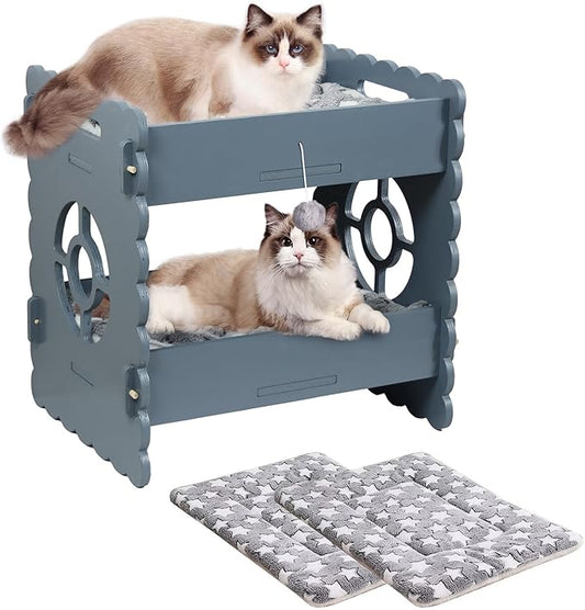 Cat Bunk Beds for 2 Indoor Cats,Double Raised Cat Bed,Elevated Cat Bed Furniture,Modern Cat Condo with Matress,Protect Cat's Hip Joint for All Seasons,Easy to Assemble(19.7“x15 x19.2,Grey)