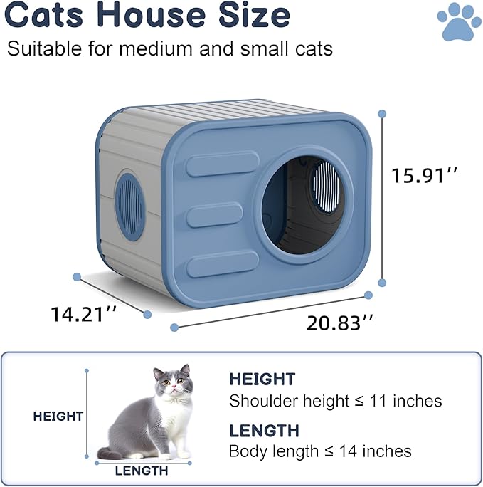 Outdoor Cat House, Outside Cat Shelter with Dual Ventilation Waterproof Resin Pet House for Indoor and Outdoor Use Shelter Pet Home for Cats Small Dogs, Blue