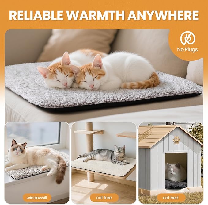 Self Warming Cat Bed Self Heating Cat Dog Mat 29.1 x 18.9 inch Extra Warm Thermal Pet Pad for Indoor Outdoor Pets with Removable Cover Non-Slip Bottom Washable Non Electric