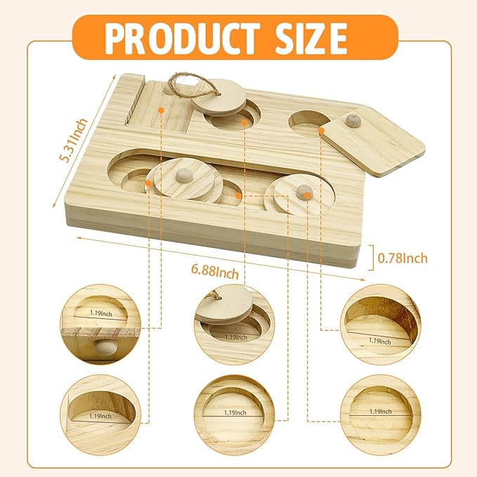 Hamiledyi Guinea Pig Foraging Toys Interactive Wooden Rabbit Toys Sniff n' Snack Rabbit Treats Bunny Toys Interactive Hide Treats Puzzle Snuffle Game for Rabbit Chinchilla Bunny Rats and Gerbils