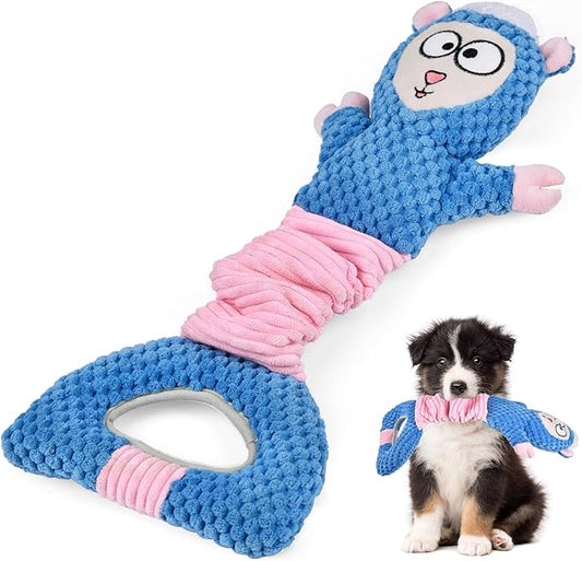 Dog Interactive Squeaky Toy for Chewers - Tug-of-War Sheep Plush with Durable Squeaker, Puppy Training & Anxiety Relief, Long-Lasting Chew Toy for Medium/Large Dogs