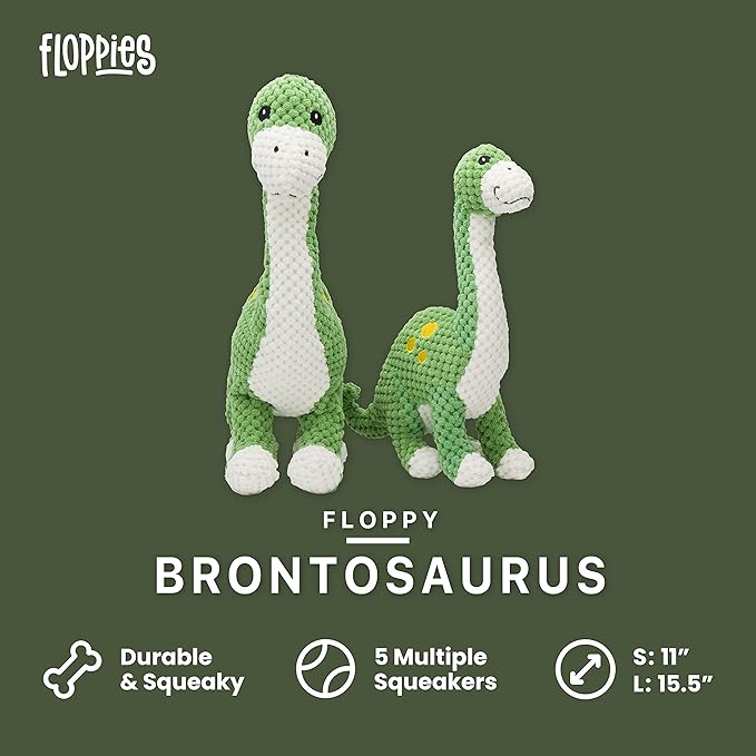 fabdog Floppies Plush Dog Toy - Cute & Durable Squeaky Dog Toys - Best Squeak Toy for Puppies and All Breeds | Ideal Pet Gift| Small Brontosaurus