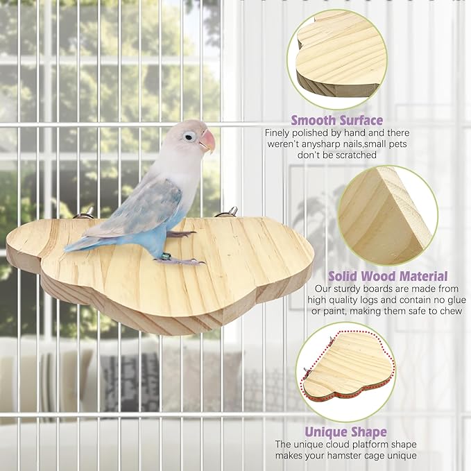 Hamiledyi Wooden Hamster Cage Set 4Pcs Bird Wood Platform Accessories Perch Stand Board Habitat for Syrian Dwarf Hamsters Small Animals