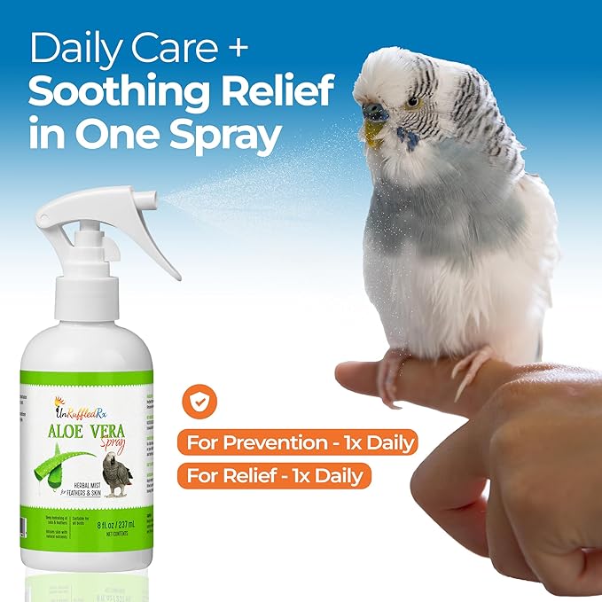 UnRuffledRx™ Aloe Vera Bird Spray for Birds (Pack of 2)- Daily Relief for Itchy, Dry Skin - 8oz in Each Pack Bird Bath Mist - Safe if Ingested, Natural, Odor-Free, Made in USA