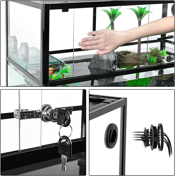 REPTIZOO 50 Gallon Large Turtle Tank Aquarium, 36"×18"×18" Tortoise Habitat Water-Land Ecological Turtle Tank with Drainage System Aquatic Aquarium, Terrarium for Tree Frogs, Salamanders