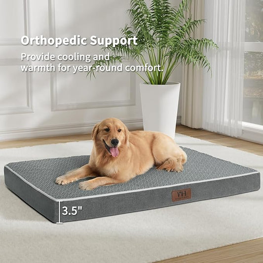 Extra Large Dog Bed, Large Sized Orthopedic XL Dog Crate Bed,Washable & Waterproof Cover Big Plush Pet Bed Mat, Egg Crate Foam Beds