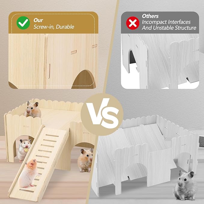 Large Guinea Pig Hideout,14.96 X 9.45 X 7.09in Wooden Hamster House with Stair Stable Guinea Pig House for Squirrel Hamster Small Animal