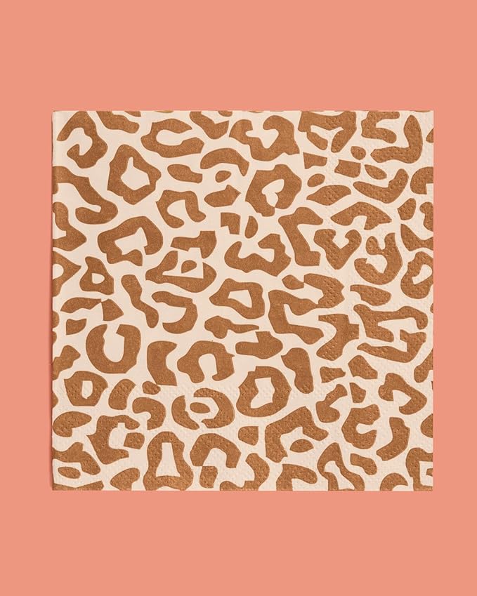 xo, Fetti Animal Print Safari Napkins - 3-ply, 24 pcs | Jungle Cocktail Napkins, Zoo Dinner Party Setting, Kids Wild Birthday Decoration, Rainforest Tablescape
