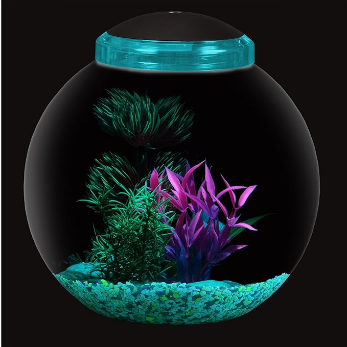 Koller Products 3-Gallon Globe Fish Bowl, Impact- Resistant Plastic Fish Tank with LED Lighting, Crystal-Clear Clarity, Desktop Aquarium Tank for Betta Nano Goldfish Peacockfish Zebrafish, Home Décor