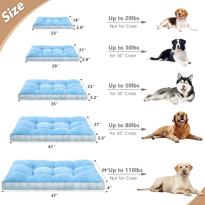 MIHIKK Washable XL Dog Bed for Extra Large Dogs with Anti-Slip Bottom, Premium Foam Pet Pad for Crate for Large Medium Small Sized Puppies, 41" x 27" Blue