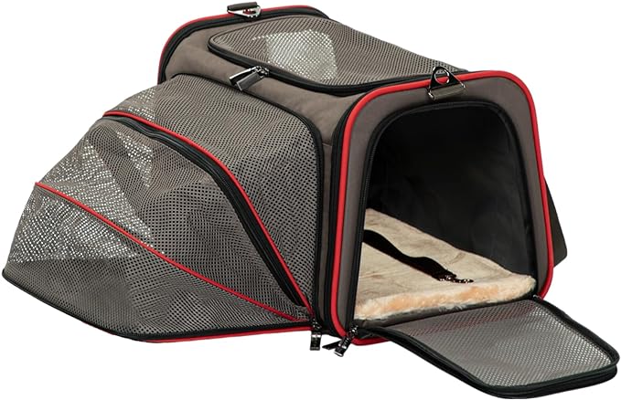 Petsfit Expandable Cat Carrier Dog Carriers,Airline Approved Soft-Sided Portable Pet Travel Washable Carrier for Kittens,Puppies,Removable Soft Plush mat and Pockets,Locking Safety Zippers