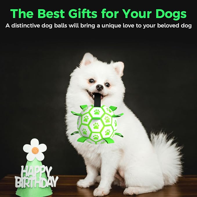 QDAN Premium Glow in The Dark Dog Toys, Dog Ball with Straps, Soccer Ball for Dogs, Outdoor Dog Toys, Pet Birthday Toys, Puppy Essentials for Small to Medium (6Inch)