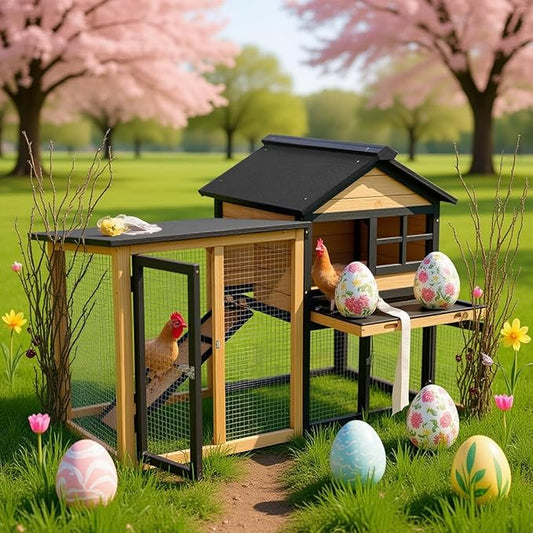 Bunny Cage Premium Rabbit Hutch with Leak-Proof Roof, 2-Story Bunny House for Guinea Pigs & Hamster,Wooden Chicken House with Deep Pull-Out Tray, Waterproof Chicken Coop for Outside (Yellow Black)