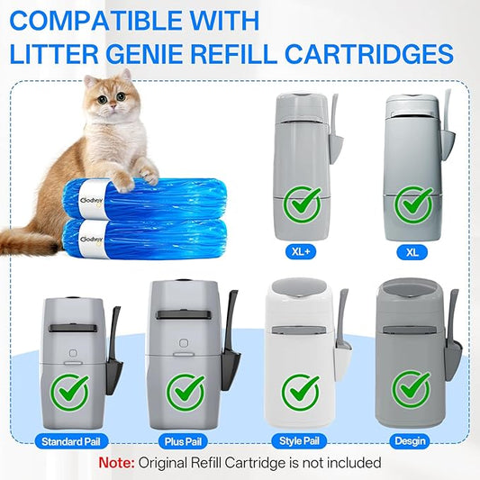 12 Pack Cat Litter Refill Bags Compatible with Litter Genie XL+/XL/Plus/Standard/Style/Desgin Pail, Extra10% Length 27 Months Use Time, 100% Odor Control, Cartridge NOT Included