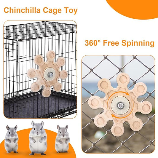 Rotating Natural Wood Chinchilla Chew Toys, Interactive Enrichment Rat Enrichment Toys for Teeth Grinding, Hanging Exercise Chinchilla Cage Accessories Wheel for Hamster Guinea Pig (6.3 in)