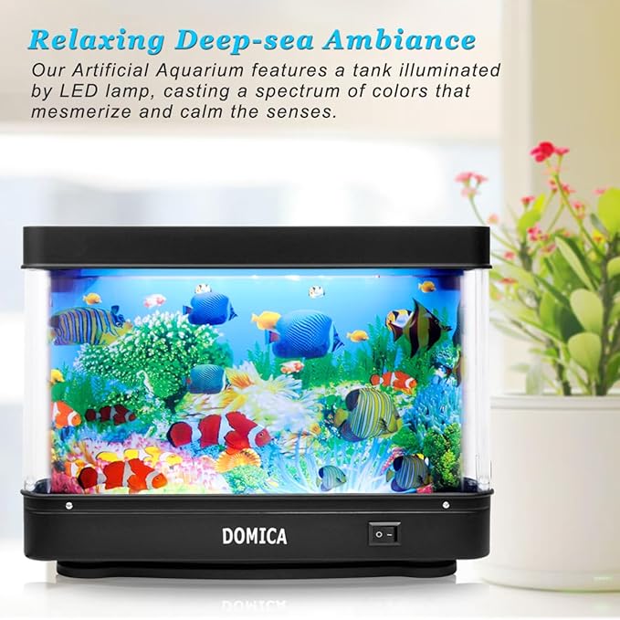 Fake Fish Tank with Moving Fish, Decorative Aquarium Lamp, Artificial Tropical Marine Tank, Sensory LED Mood Light Office Table Light, Fun Gifts