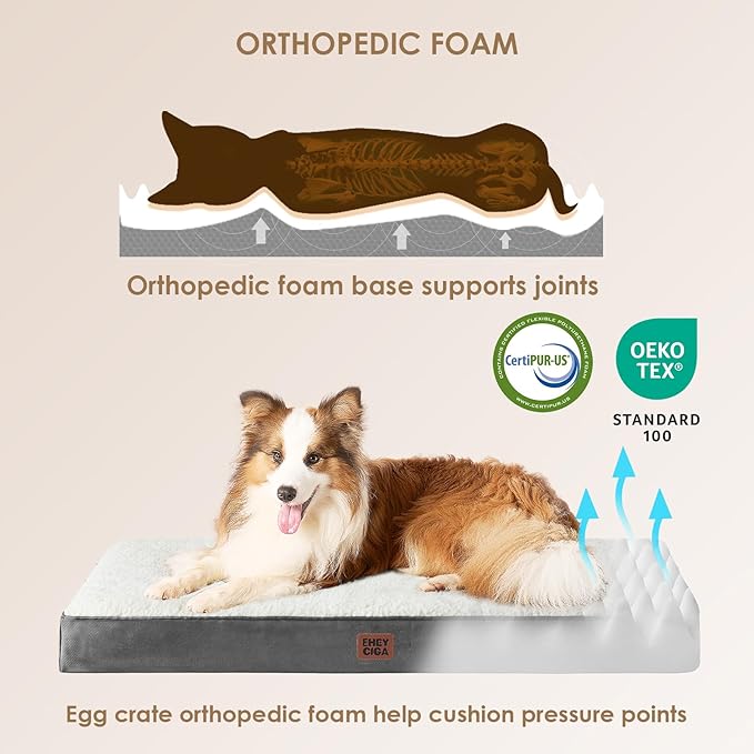 EHEYCIGA Orthopedic XXL Dog Beds for Jumbo Dogs with Removable Washable Cover, Beige, 50x36