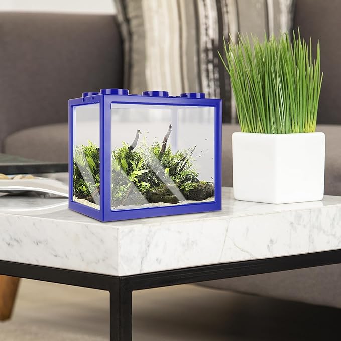 4PCS Plastic Small Betta Fish Tank, 0.6 Gallon Stackable Fish Bowl, Cube Fish Aquarium Tank for Shrimp, Turtle, Small Crab (Black)
