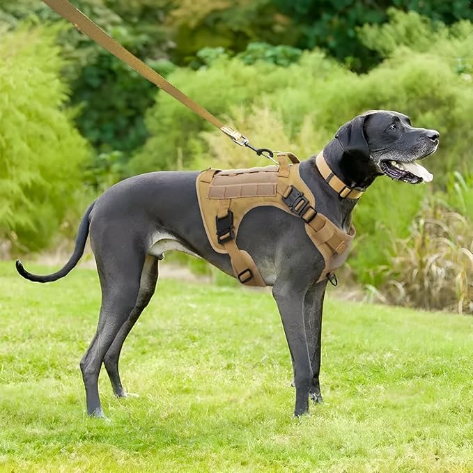 Generic Tactical Dog Harness with Handle, Collar, and Leash Set, Dog Vest Harness, No Pull Working Dog Molle Vest with Patches- Adjustable Buckles for Large-Dogs (Khaki-X_Large)