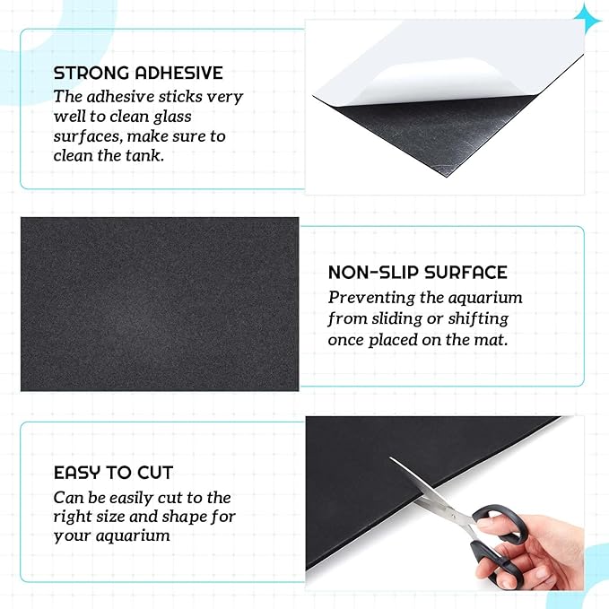 Pangda 1 Pcs Aquarium Fish Self Leveling Mat for Under Tank Foam Compressible Neoprene Mat with Adhesive Backing Waterproof Easy to Cut Stability, Black (12 x 12 Inch)