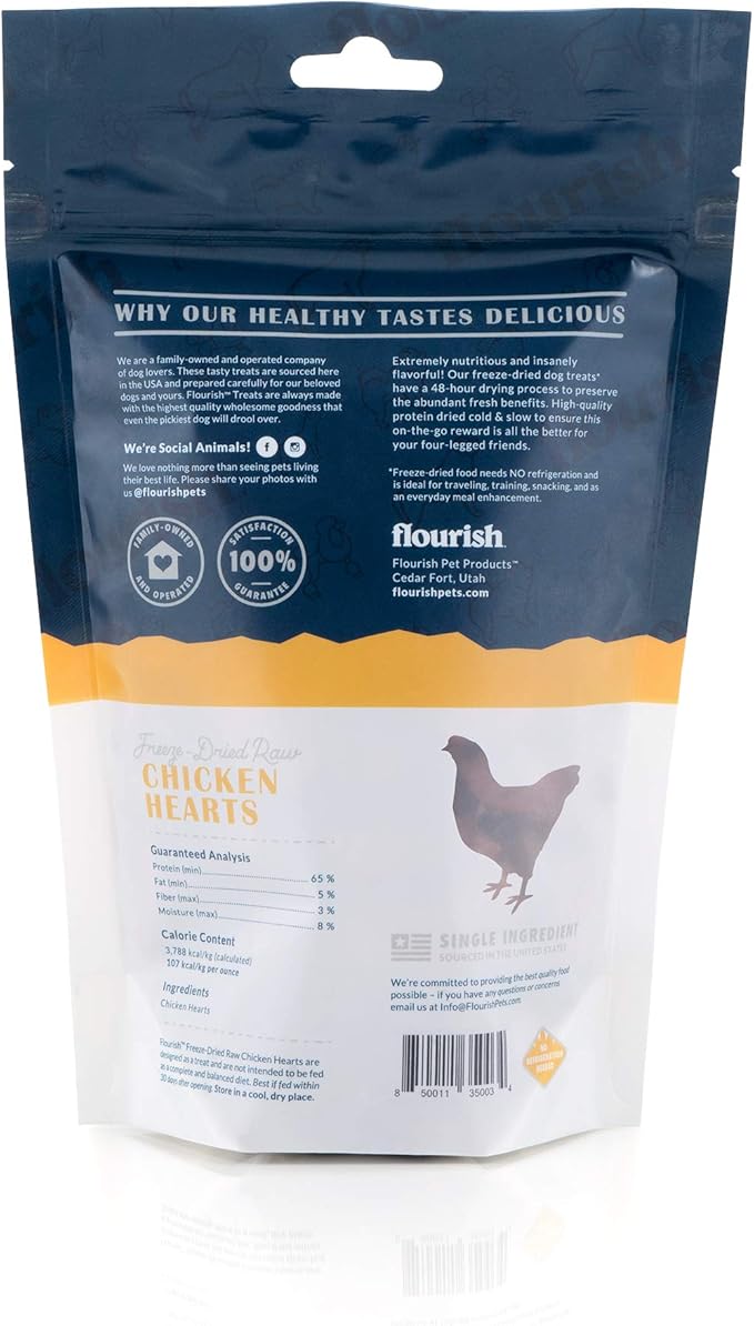 Flourish Pets Freeze Dried Raw Pet Treats for Dogs (Chicken Hearts, Small)