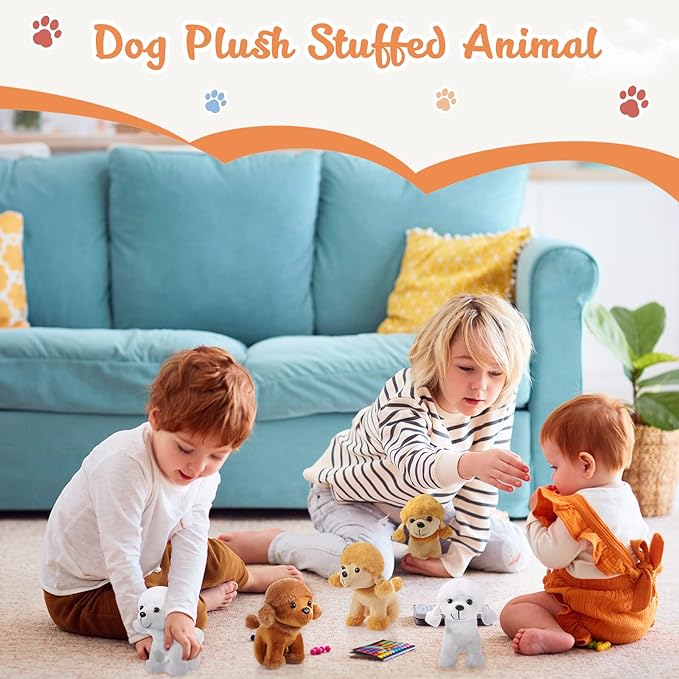 Sumind 9 Pcs 4" 5" Mini Plush Stuffed Dog Party Favor Small Puppy Stuffed Animal Bulk Soft Toy Doll Cute for Kids Gift Graduation Stocking Stuffers Baby Shower Birthday(Poodle Puppy)