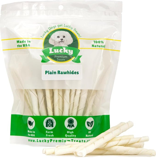 Natural Rawhide Twist Sticks Dog Treats – 125ct. Premium Rawhide Chew Sticks – Long Lasting Chews for Small Dogs and Puppy Treats Made with Natural Beef Hide