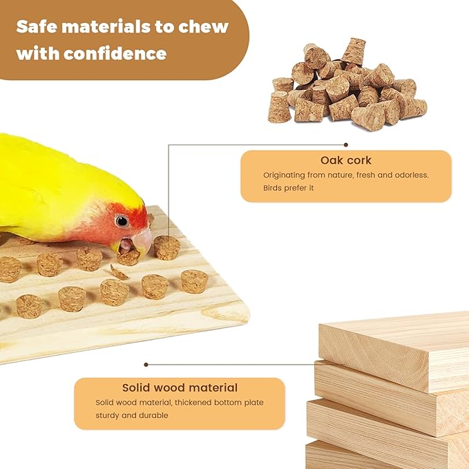 Bird Chew Toy with Screw Mount – Wooden Foraging Toy for Parrots, Cockatiels, Conures, Budgies, Finches, Small to Medium Birds, Secure Cage Attachment, Safe and Durable Design (Rainbow)