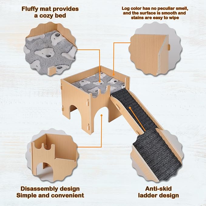 Large Guinea Pig Hideout Castle, Guinea Pig House with Ramp and Mat, Toys for Cage, Small Animal House hub Bed for Chinchilla Ferrets Hamster Hedgehog Rabbit Bunny