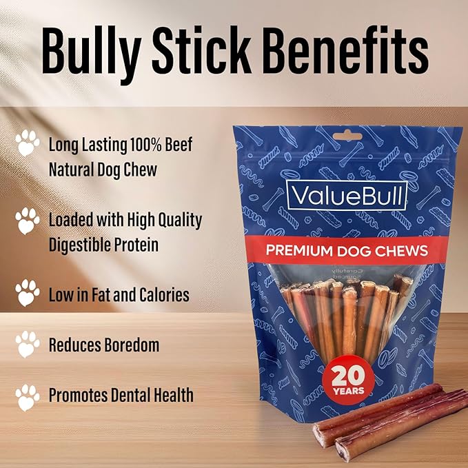 ValueBull Bully Sticks for Dogs, Medium 6 Inch, 400 Count Wholesale Pack - All Natural, Grass Fed, Single Ingredient, Long Lasting Dog Treats