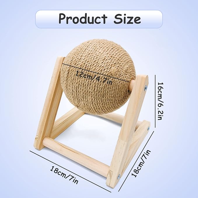 BNOSDM Rabbit Scratch Toy Wooden Natural Sisal Rope Rabbit Scratching Toy Ball Bunny Scratcher with Ball for Rabbits Bunnies Ferrets Kittens Small Animals (Small)