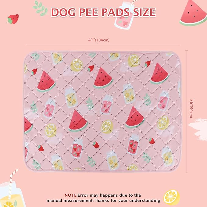 BVAGSS Washable Pee Pads for Dogs, 2 Pack Reusable Leakproof Puppy Wee Wee Pad, Non-Slip Waterproof Pet Training Pads, Super Absorbent Whelping Pads XH081 (Watermelon, 36X41 Inch (Pack of 2))