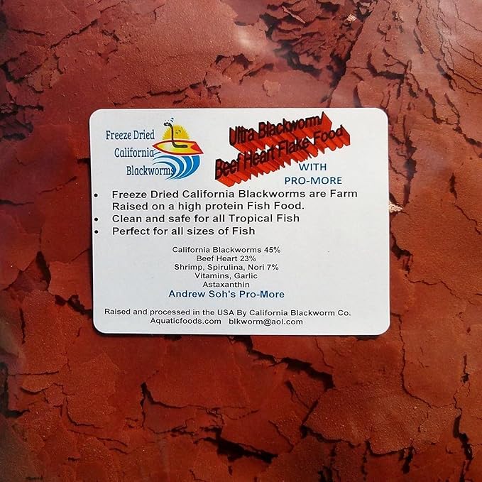 Aquatic Foods Inc. California Blackworm & Beef Heart Mix Premium Flakes with Andrew Soh's Pro-More for Size and Girth in Discus, Cichlids, for All Community Tropical Fish 2-lbs