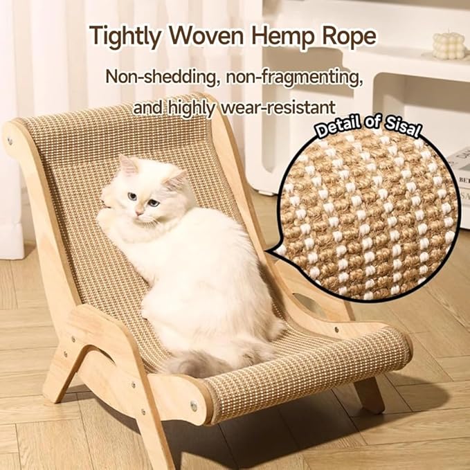 Sisal Cat Scratcher Bed,Natural Solid Wood Scratch Lounger for Indoor Small Medium Large Cat (Large/Extra Large),Large